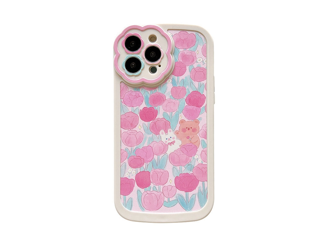 Capa de urso com flor rosa para iPhone 12 Pro Max EOOCOO