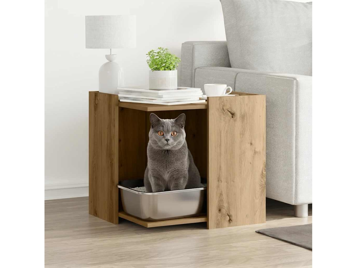 Vidaxl Compartim. Caixa Areia Gatos Deriv. Madeira Carvalho Artisiano