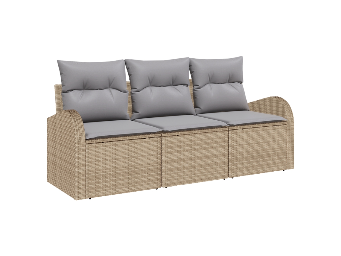 Conjunto 3 Conjunto De Sofá De Jardim Vidaxl Bege Vime Pe (55 X 55 X 37 Cm)