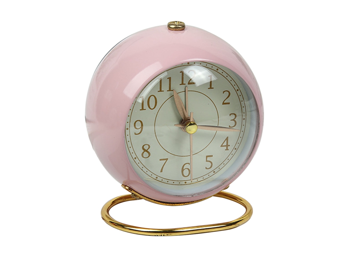 Relógio despertador pequeno, silencioso e simples, em metal, alimentado por bateria, para mesa, ideal para quarto de estudante, cor rosa.