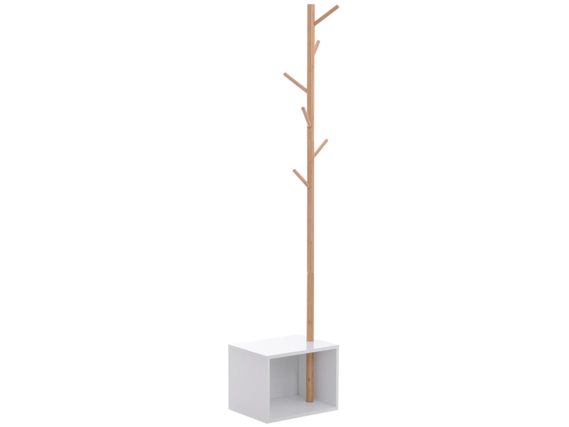 Banco corredor com cabideiro, bambu, branco, 40×30×180cm, E-TOWN COMMERCE GMBH