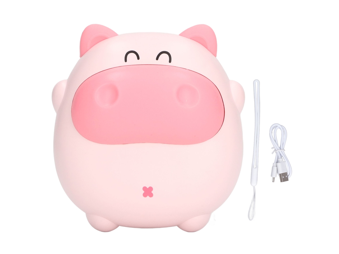 Calentador De Manos Usb Recarregável Porco Cômico Com Luz Noturna 2 Níveis Rosa Mini