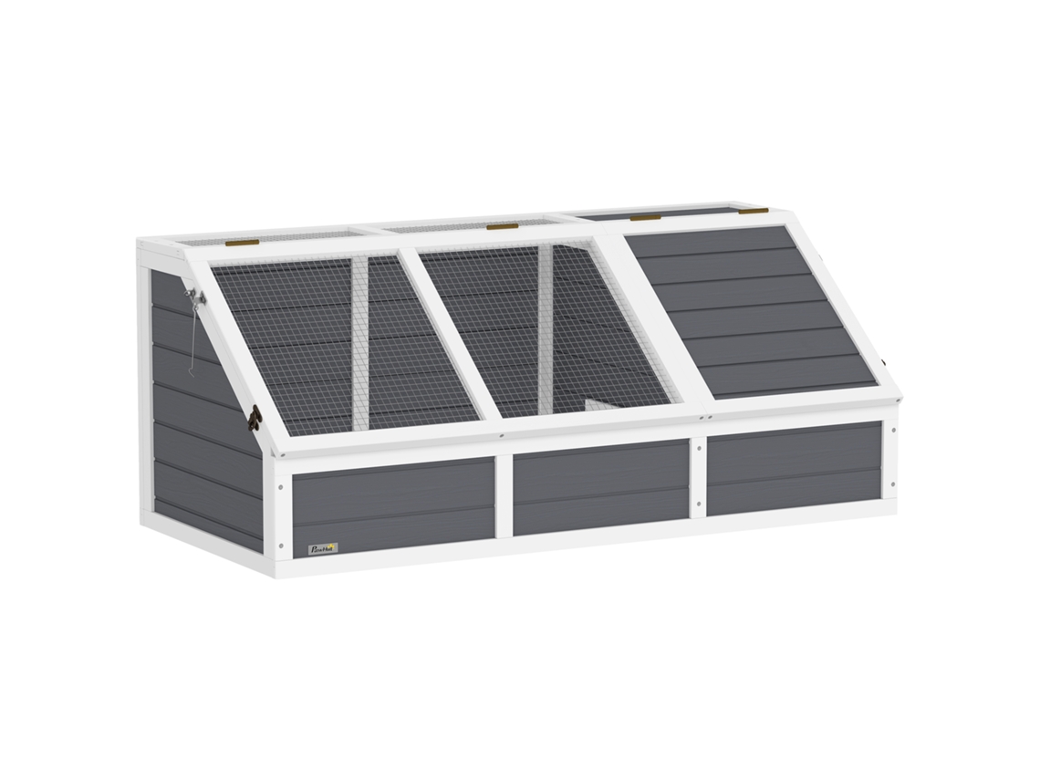 Alojamento Das Tartarugas de Terra Sem Fundo. em Madeira de Abeto e Aço Galvanizado. 120x55x50h Cm. Cinza e Branco Ge