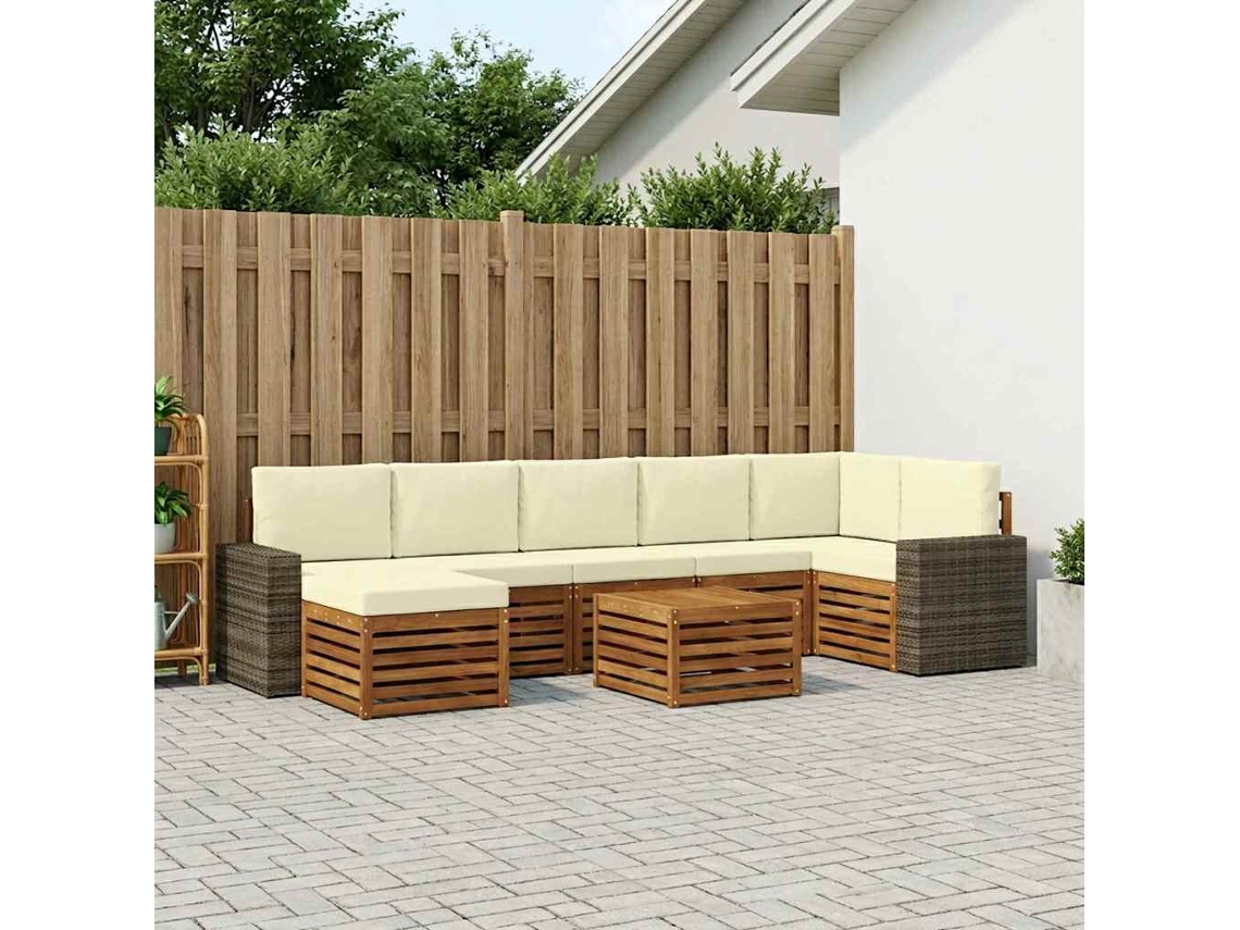 Vidaxl Conjunto De Sofás Para Exterior 8 Unid. Natural E Creme