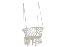 Rede de jardim estilo boho chic ZENCORE SERVICES cadeira suspensa poliéster e macramê interno externo creme 80x60x36cm