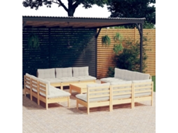 Vidaxl 13 Pcs Conjunto Lounge Jardim C/ Almofadões Cor Creme Pinho