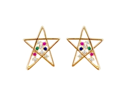 Brincos De Ouro Com Zircônia Estrela De Cinco Pontas