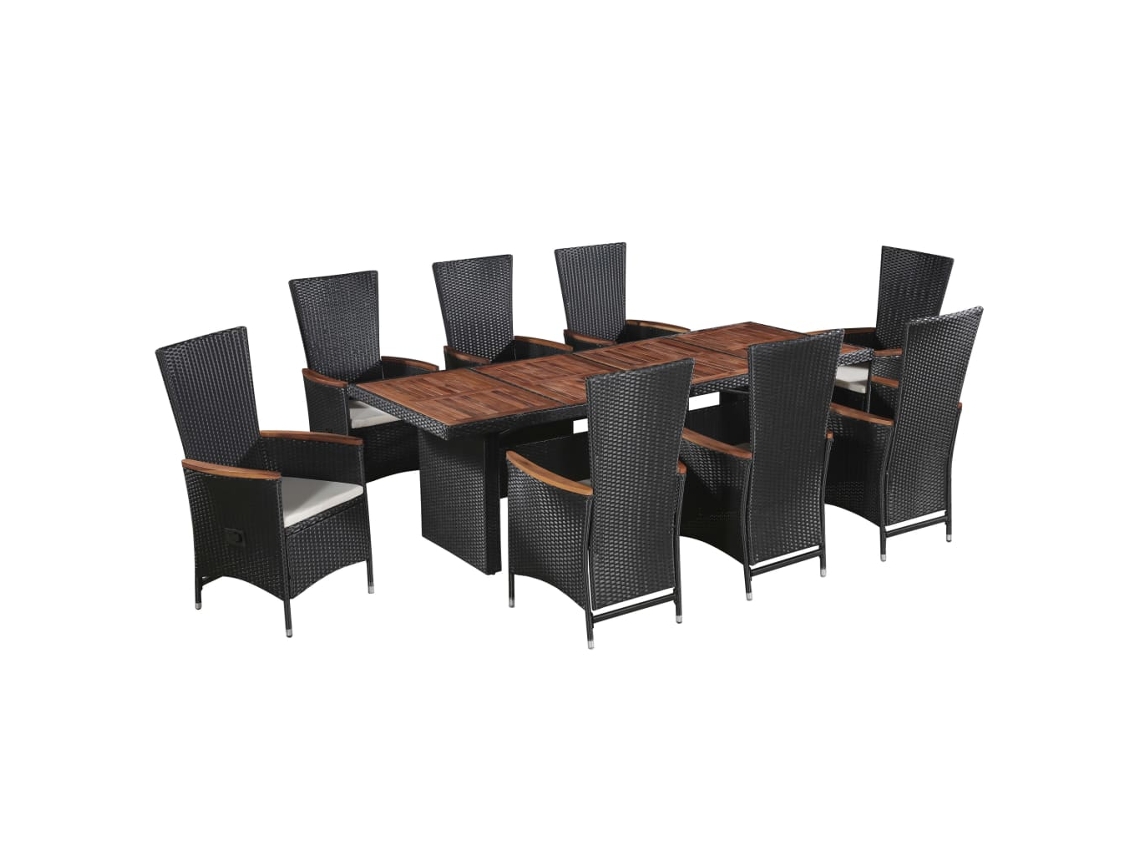 Pcs Conjunto Jantar Exterior Com Almofadões Vime Pe Preto Dkd Home Decor