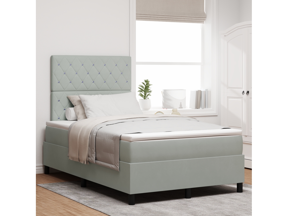 Cama Box Com Colchão Luz De Led Cinza Claro 120x200 Cm Em Veludo