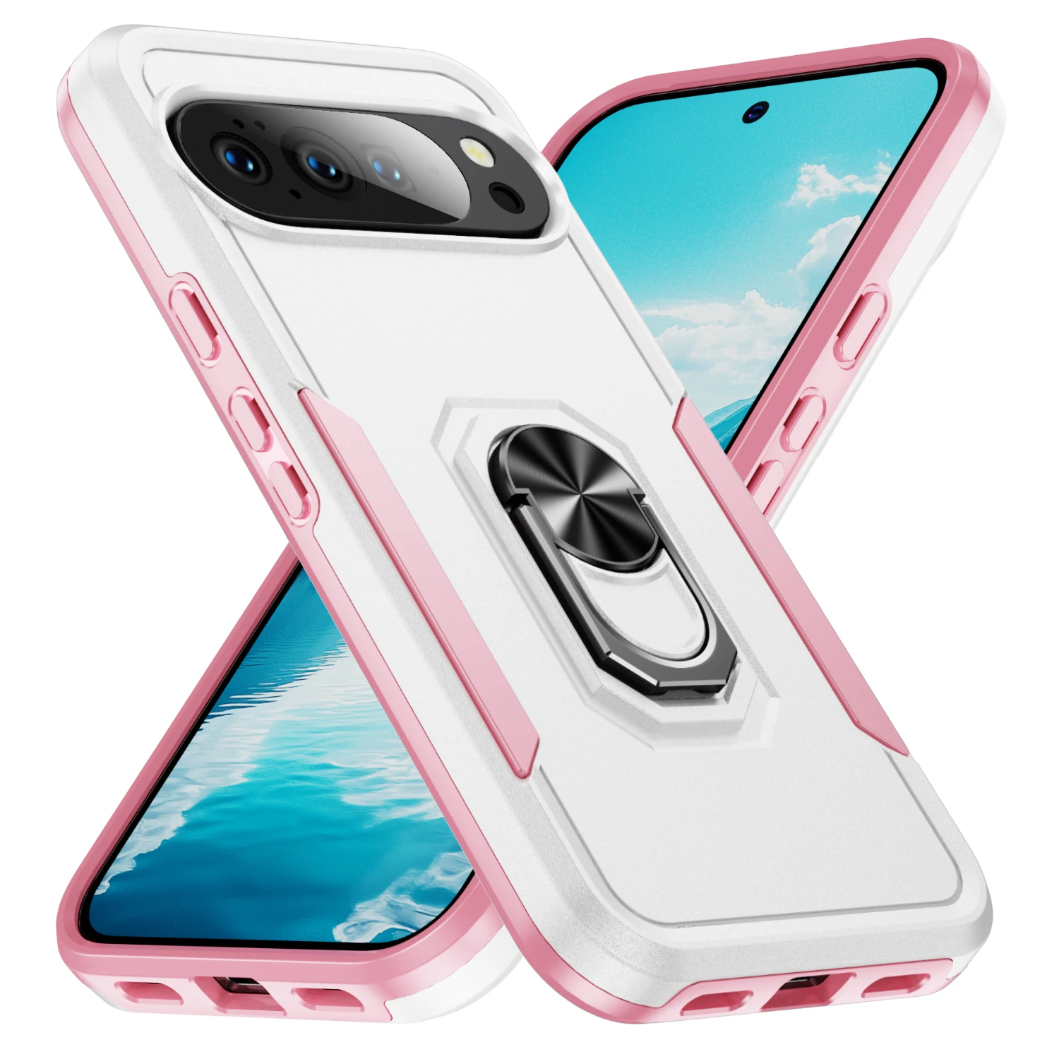 (rosa, Google Pixel 8a) Capa Resistente Magnética Para Suporte Veicular Com Anel De Apoio E Proteção Contra Quedas