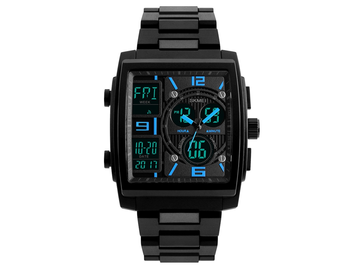 Relógio masculino moderno, resistente, luminoso, resistente à água até 50 metros, movimento de quartzo, pulseira azul.