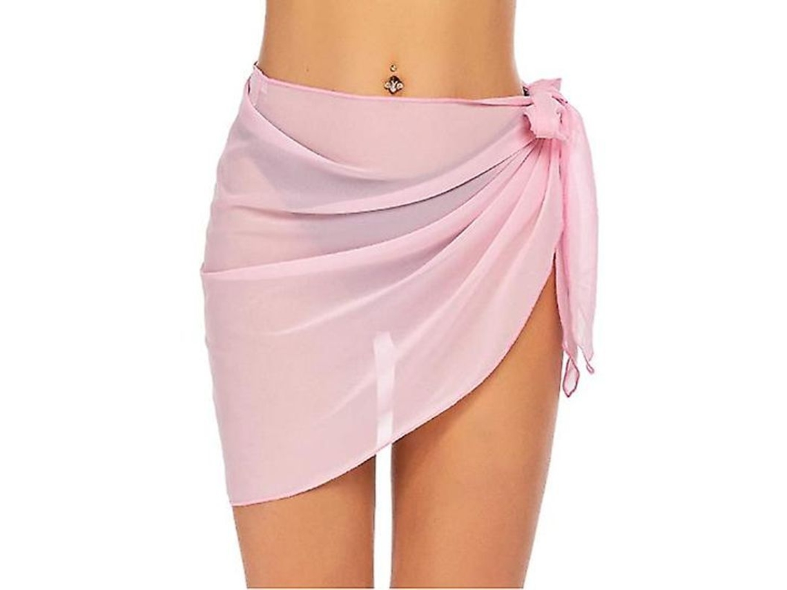 Manta de Praia para Mulher Sarong Semi transparente de Banho Short para Bikini de Verão 208x50cm Rosa