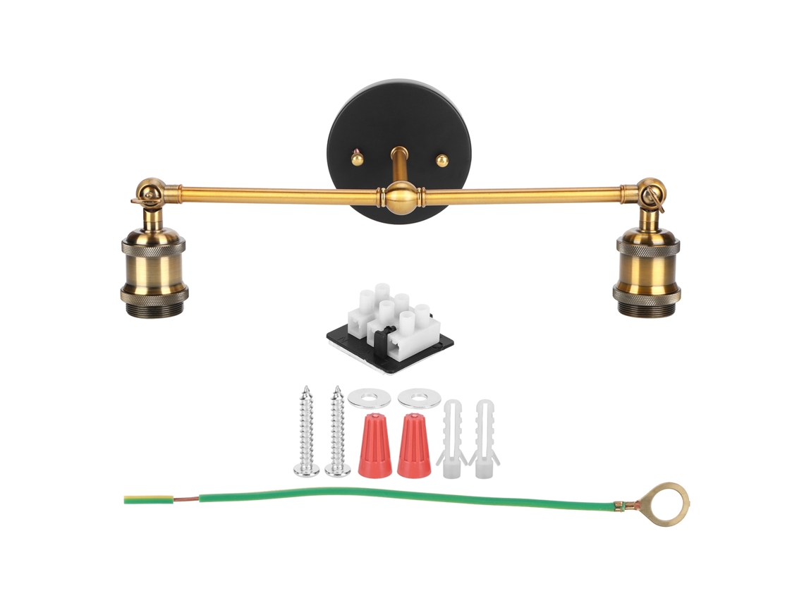 Lâmpada de Parede de ferro antigo com duas cabeças E27 estilo retrô AC85-265V para decoração | S/MARCA