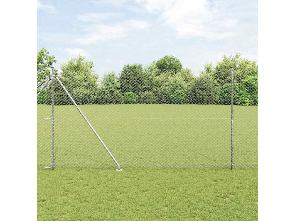 Vidaxl Cerca Hexagonal Com Poste 50 X 1,5 M Aço Galvanizado Prateado