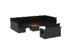 Maison Exclusive - 13 Pcs Conjunto De Sofás De Jardim Com Almofadões Vime Pe Preto