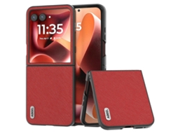 Capa Traseira De Couro Bovino Genuíno Com Textura Cruzada Para Motorola Razr 60 Ultra 5g, Vermelha