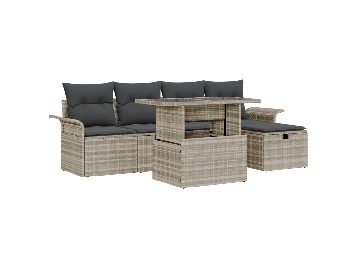 Conjunto 6 Sofá De Jardim Vidaxl Cinzento-claro Vime Pe (55 X 55 X 37 Cm)
