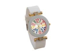 Relógio Feminino de Pulso com Pulseira de Gel de Sílica e Números Árabes (branco)