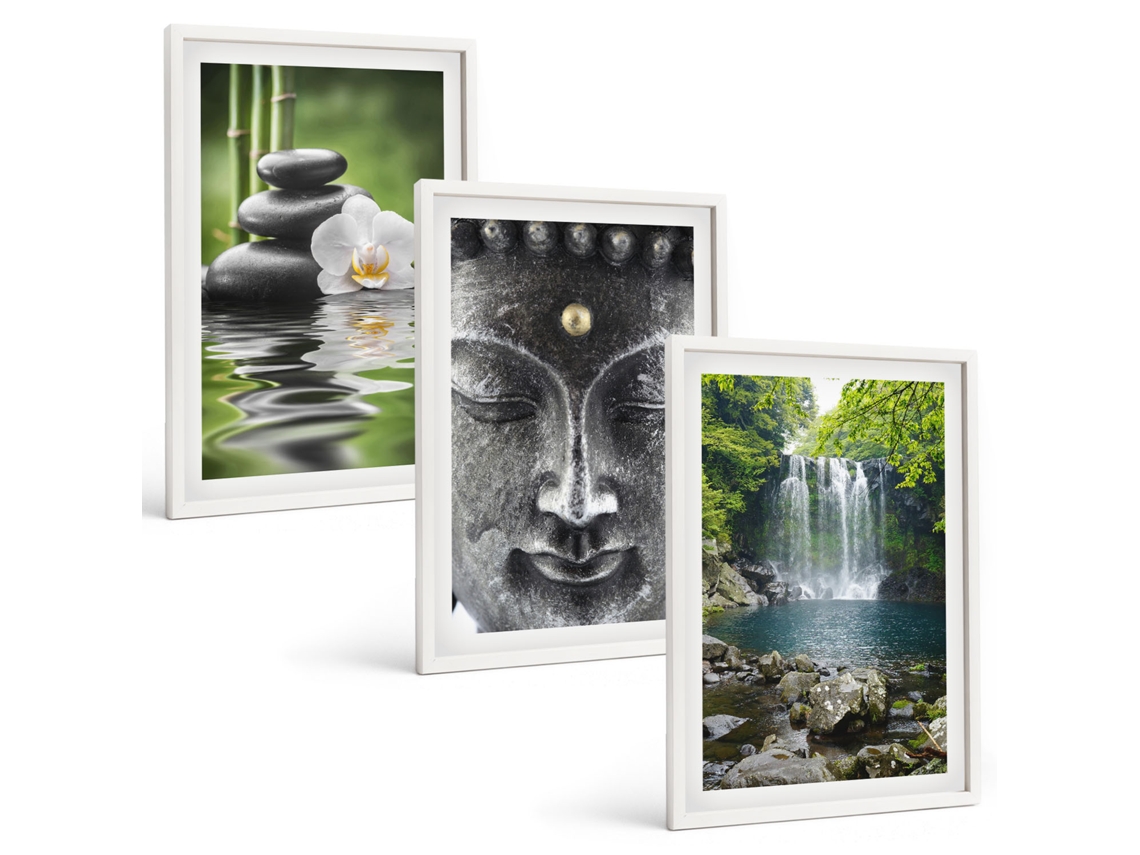 Conjunto De Pinturas Harmonia, Pedras, Água, Buda Espelharte (3 Peças 40x60 Cm)