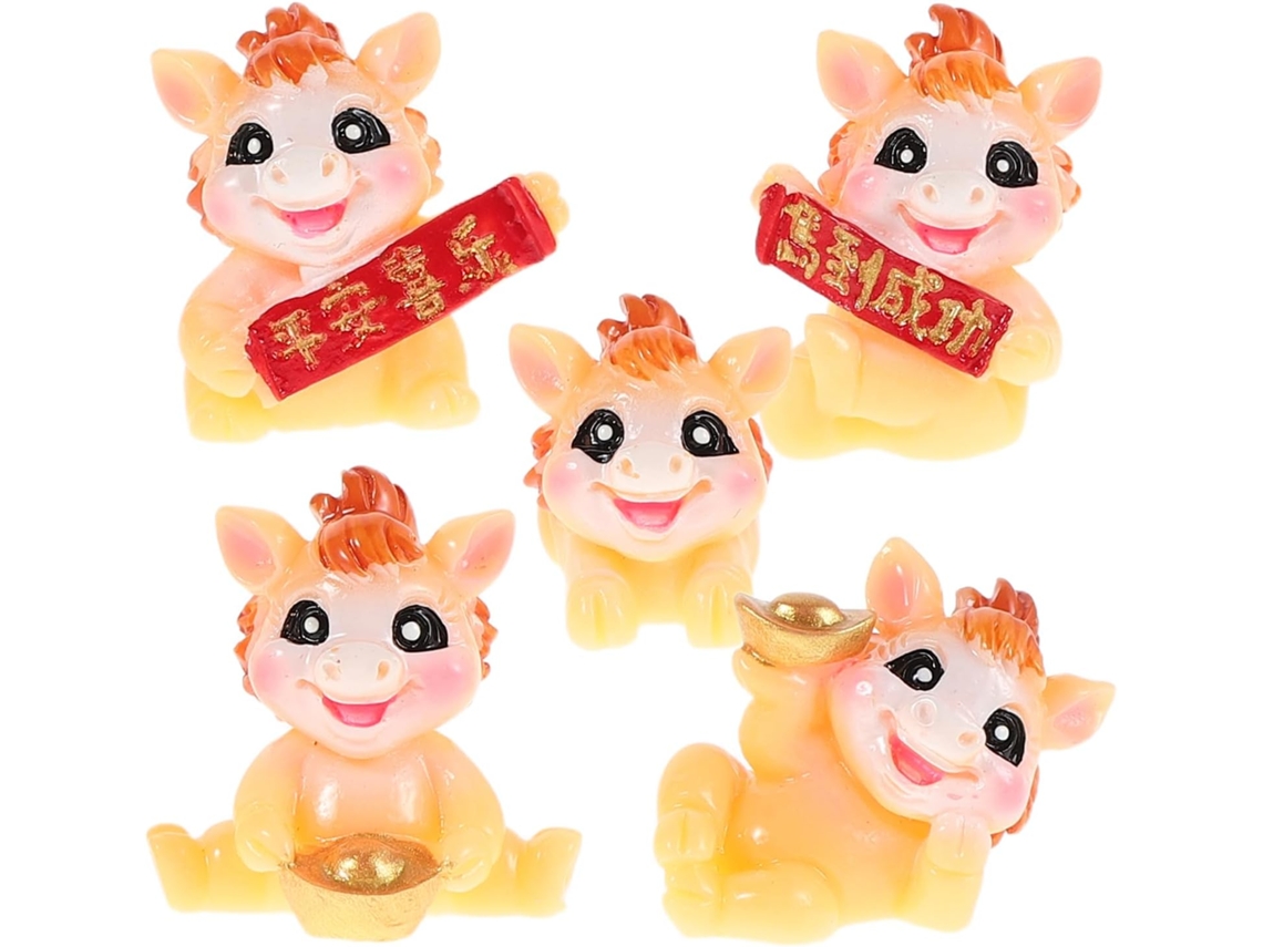 Conjunto 5 Estatuetas Cavalos Resina Símbolo Riqueza Prosperidade Decoração Chinês Cavalo Escritório GOKOCO