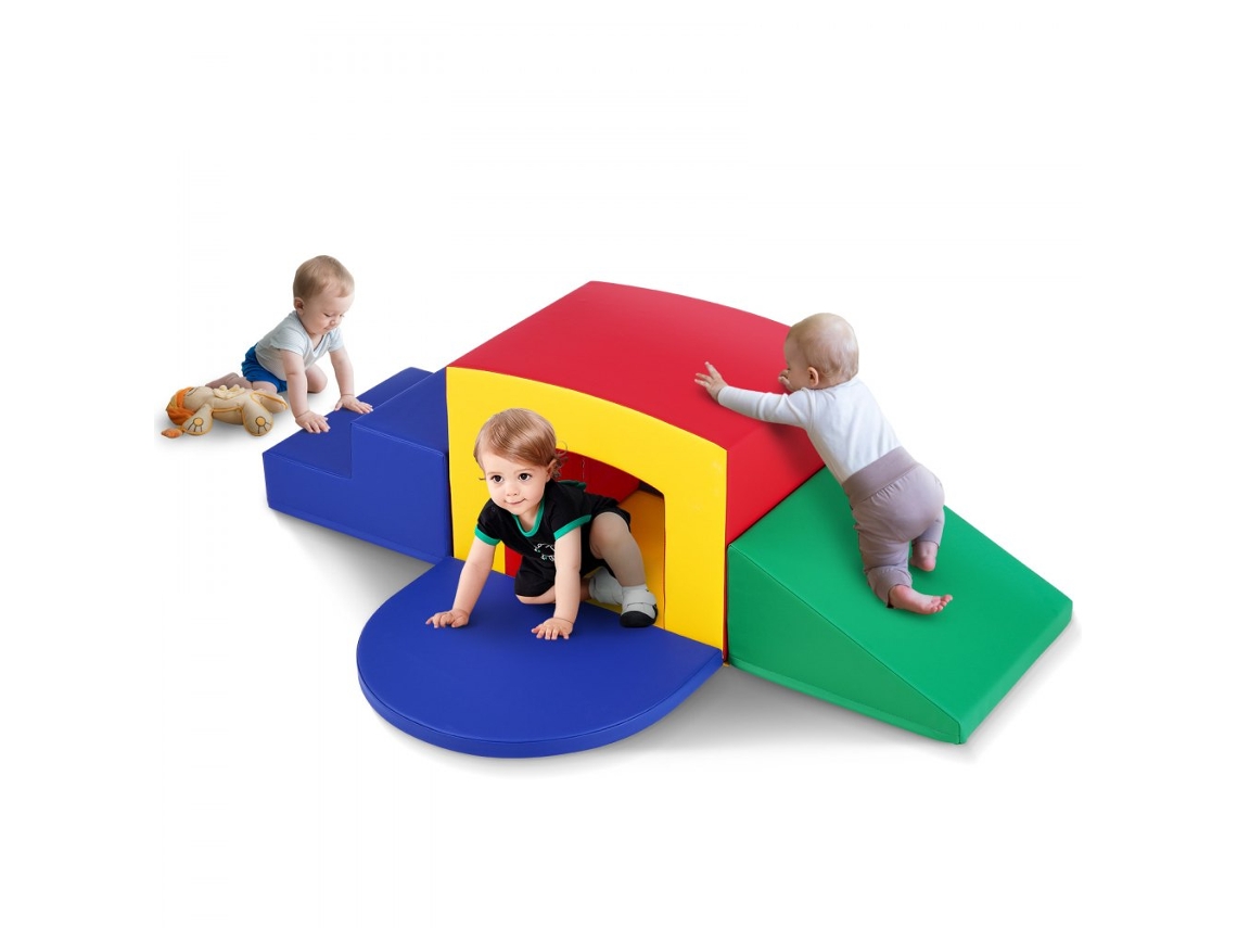 Conjunto De Blocos De Escalada Infantil Em Espuma Com Túnel, Rampa E Degraus Tekmaquinas