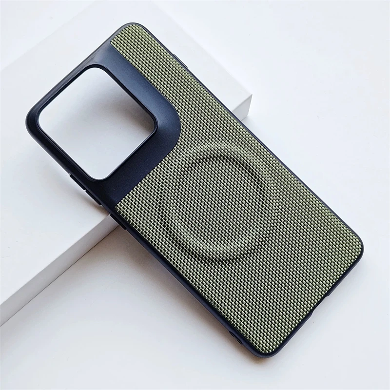 (verde, Motorola Edge 70 Fusion) Capa Protetora Magnética Premium Em Couro Trançado De Nylon Com Funcionalidade Magsafe.