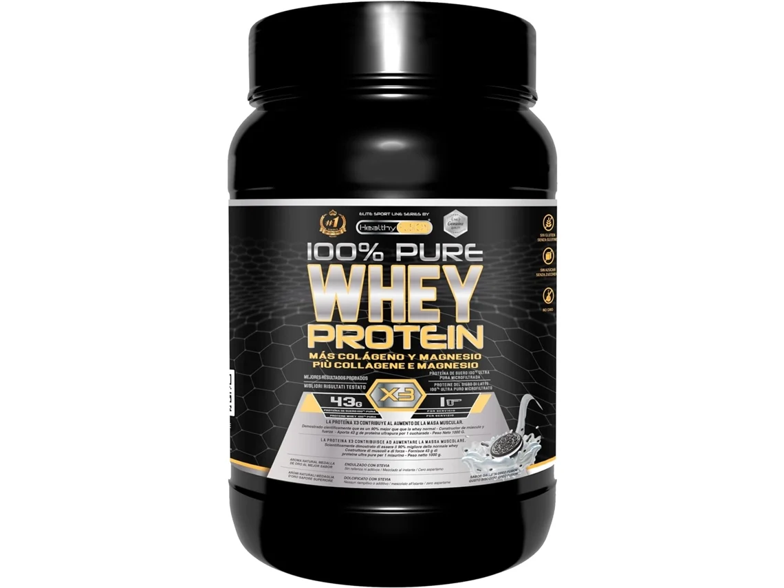 Proteína Whey HEALTHY FUSION Whey Protein Puro com Colágeno e Magnésio Melhore Seus Treinos Protege e Aumenta a Massa Muscular Biscoito 1Kg