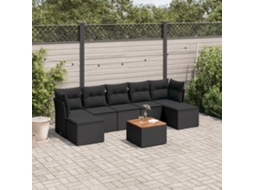 8 Pcs Conjunto Sofás De Jardim Com Almofadões Vime Pe Preto Dkd Home Decor