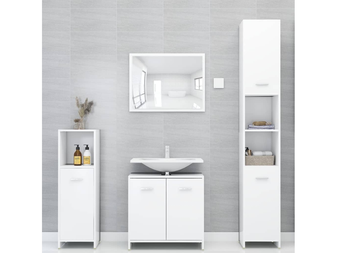 Vidaxl 4 Pcs Conjunto De Móveis De Casa De Banho Contraplacado Branco