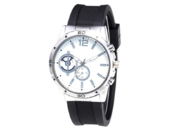 Relógio de quartzo unissex casual com pulseira de silicone, mostrador branco prateado.