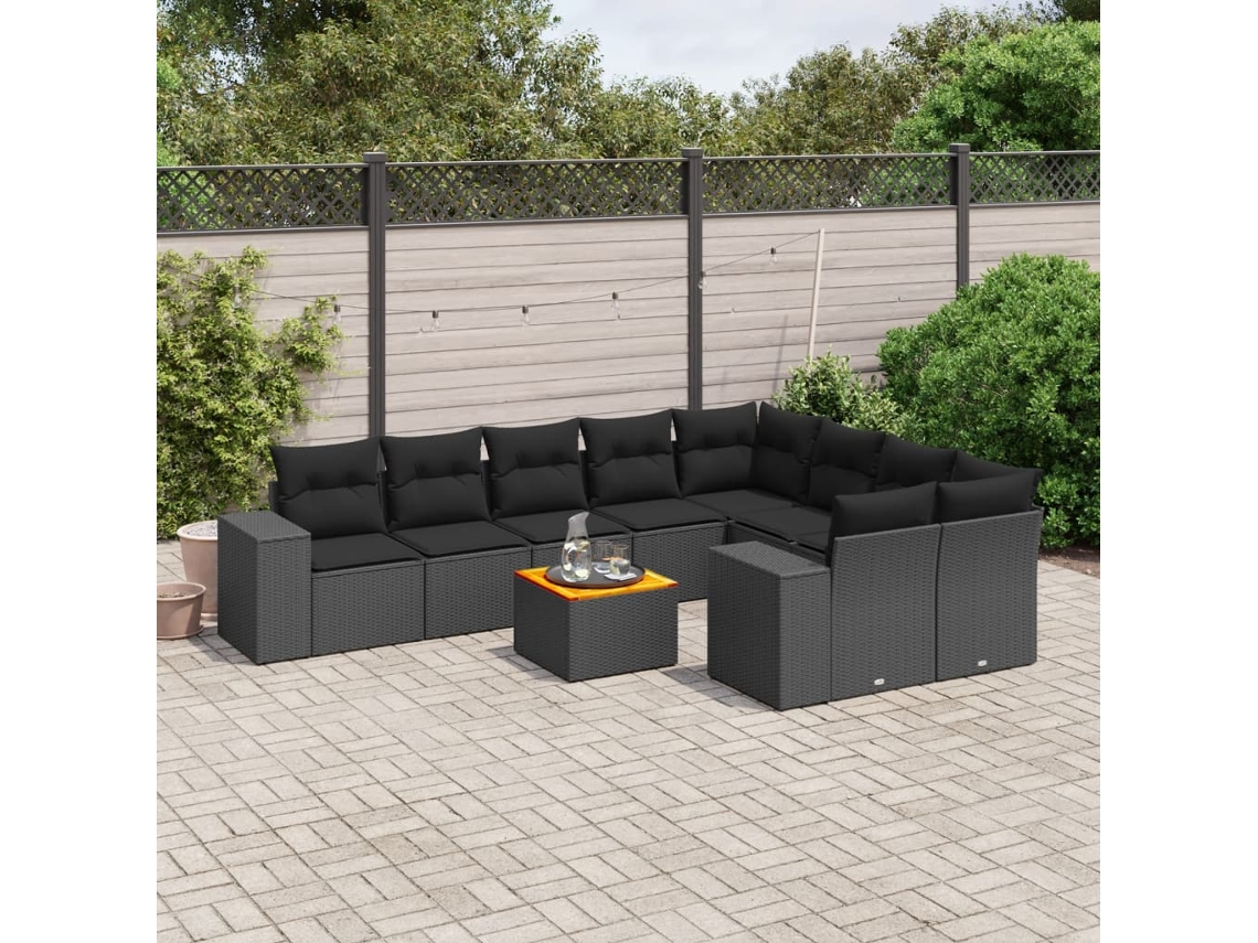 Vidaxl 10 Pcs Conjunto Sofás De Jardim C/ Almofadões Vime Pe Preto