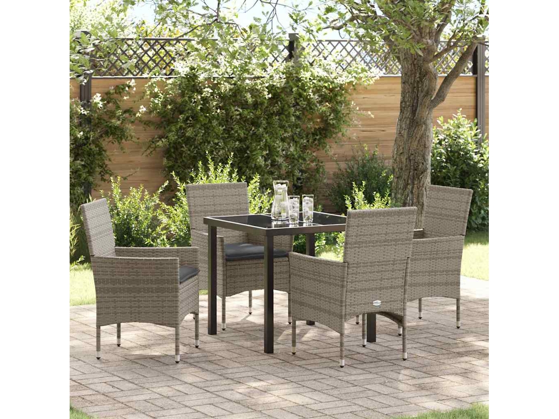Vidaxl Conjunto de Jantar para Jardim 5 Pcs Cinzeto Vime Pe