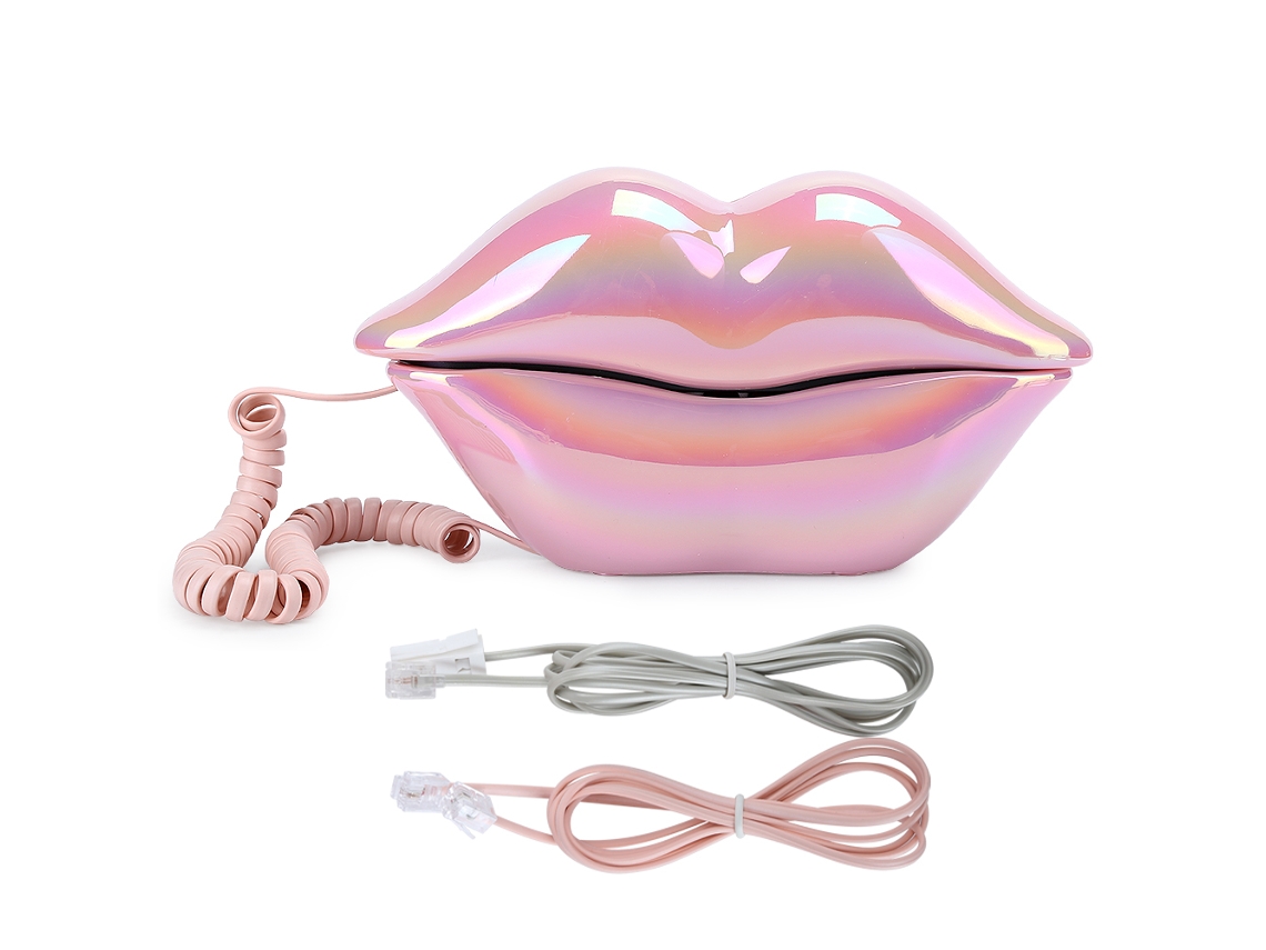 Telefone Engraçado Com Lábios Rosa Galvanizado Wx‑3016 Função De Armazenamento De Números Da Moda Brilvibera