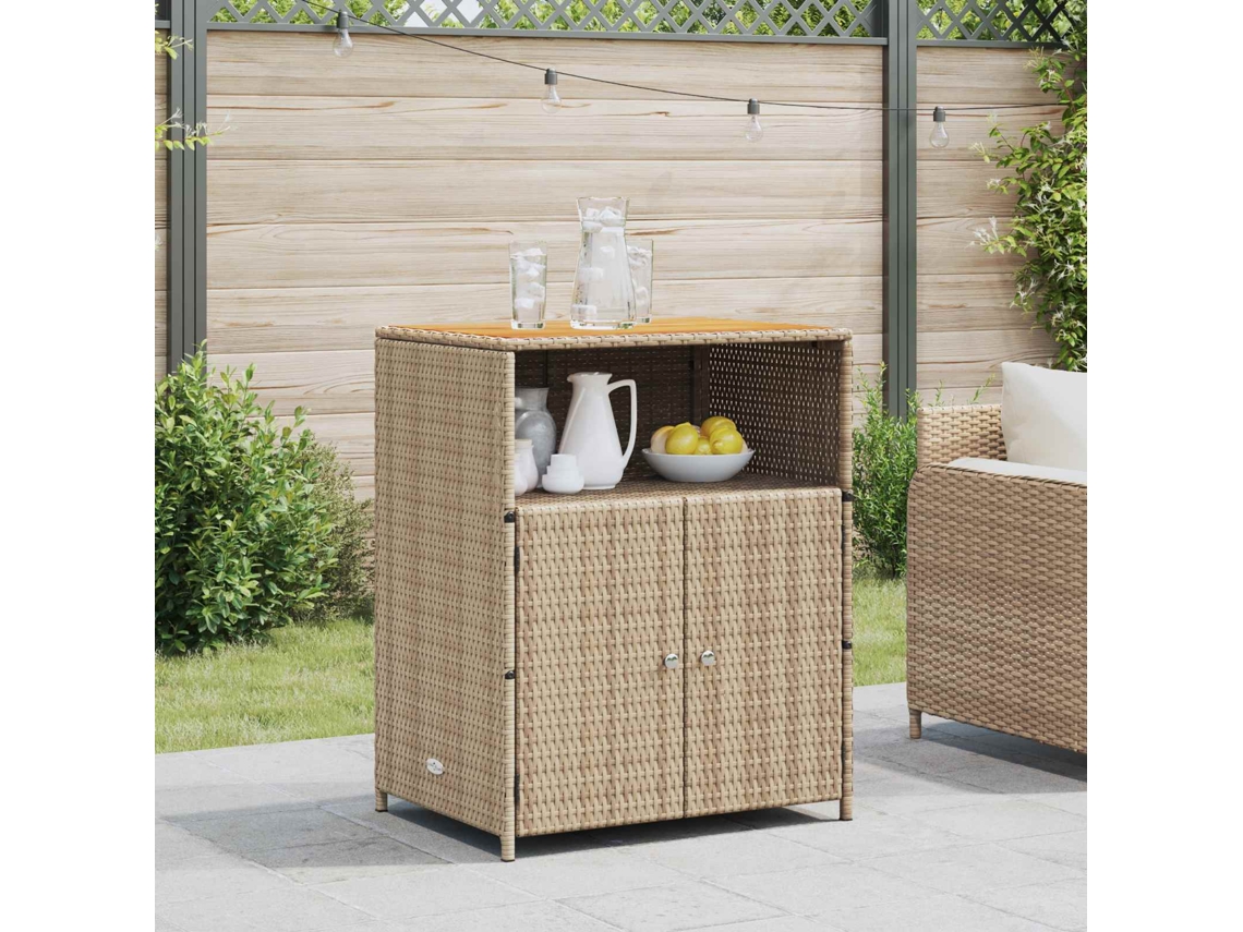 Vidaxl Armário Com Porta Bege 70 X 50 X 87 Cm Poliéster E Rattan Roly