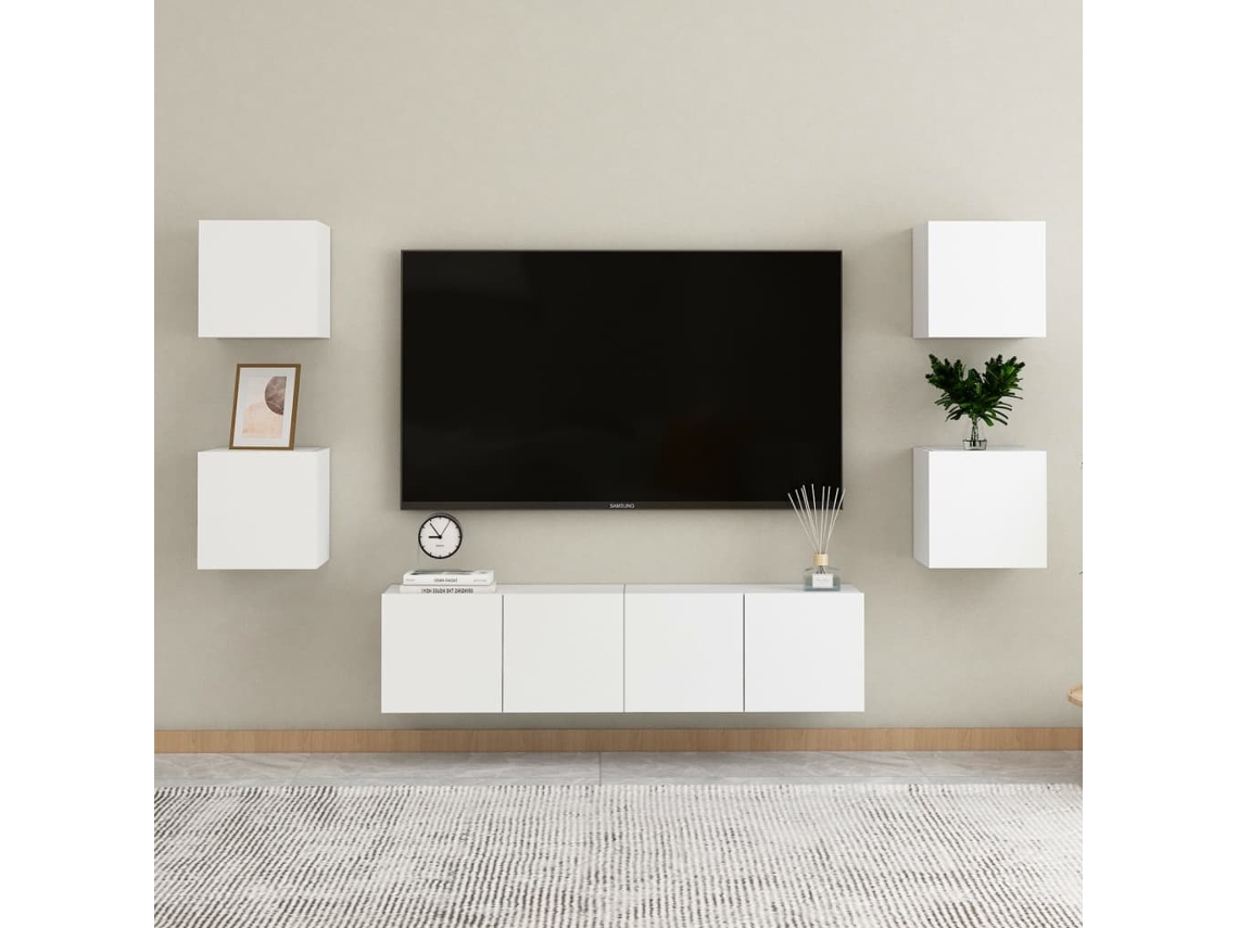 Vidaxl 6 Pcs Conjunto De Móveis De Tv Derivados De Madeira Branco