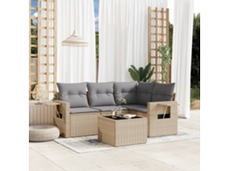 Vidaxl 5 Pcs Conjunto De Sofás P/ Jardim Com Almofadões Vime Pe Bege