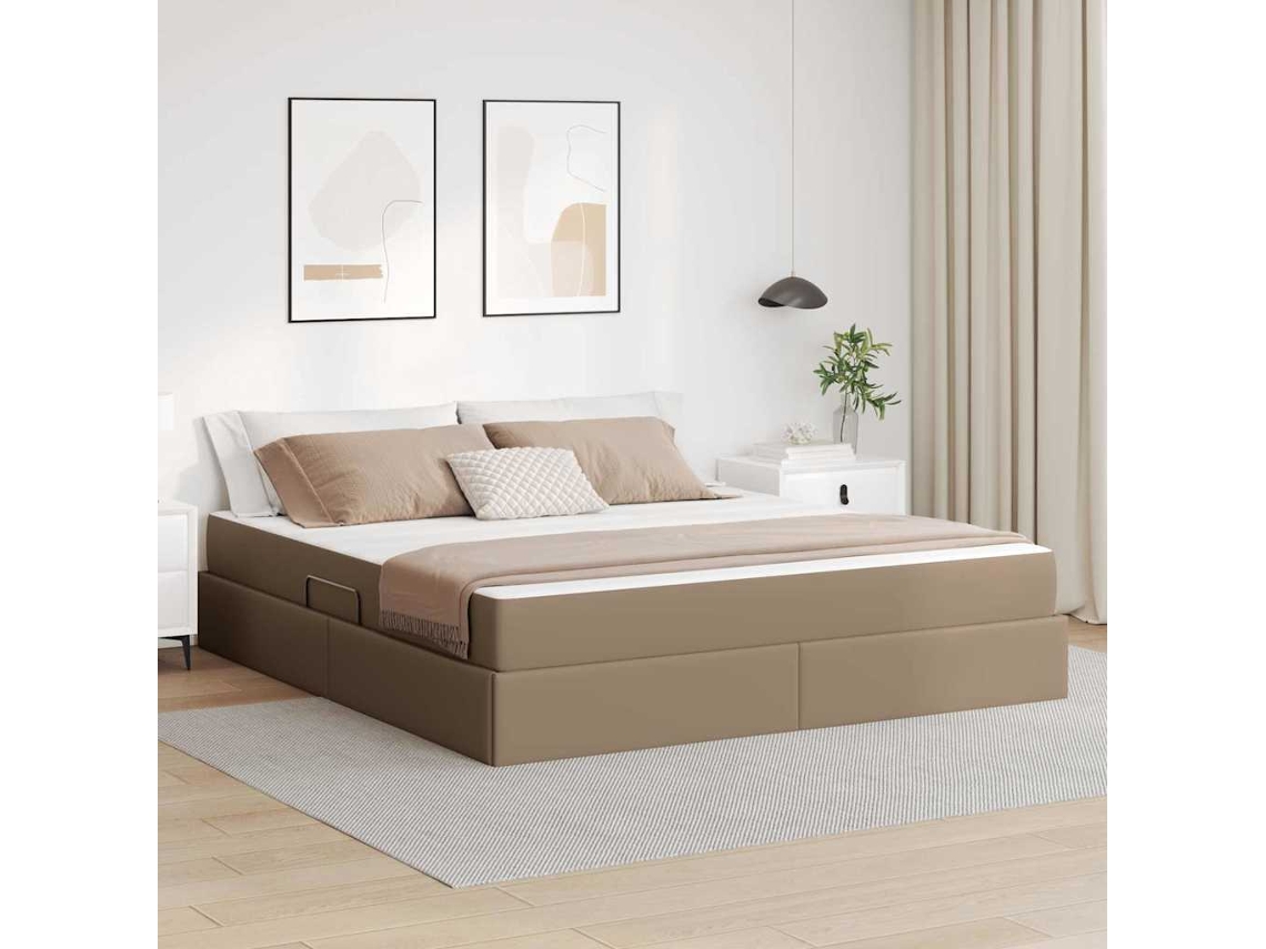 Vidaxl Cama Com Arrumação E Colchão 2 Unid. Cappuccino Couro