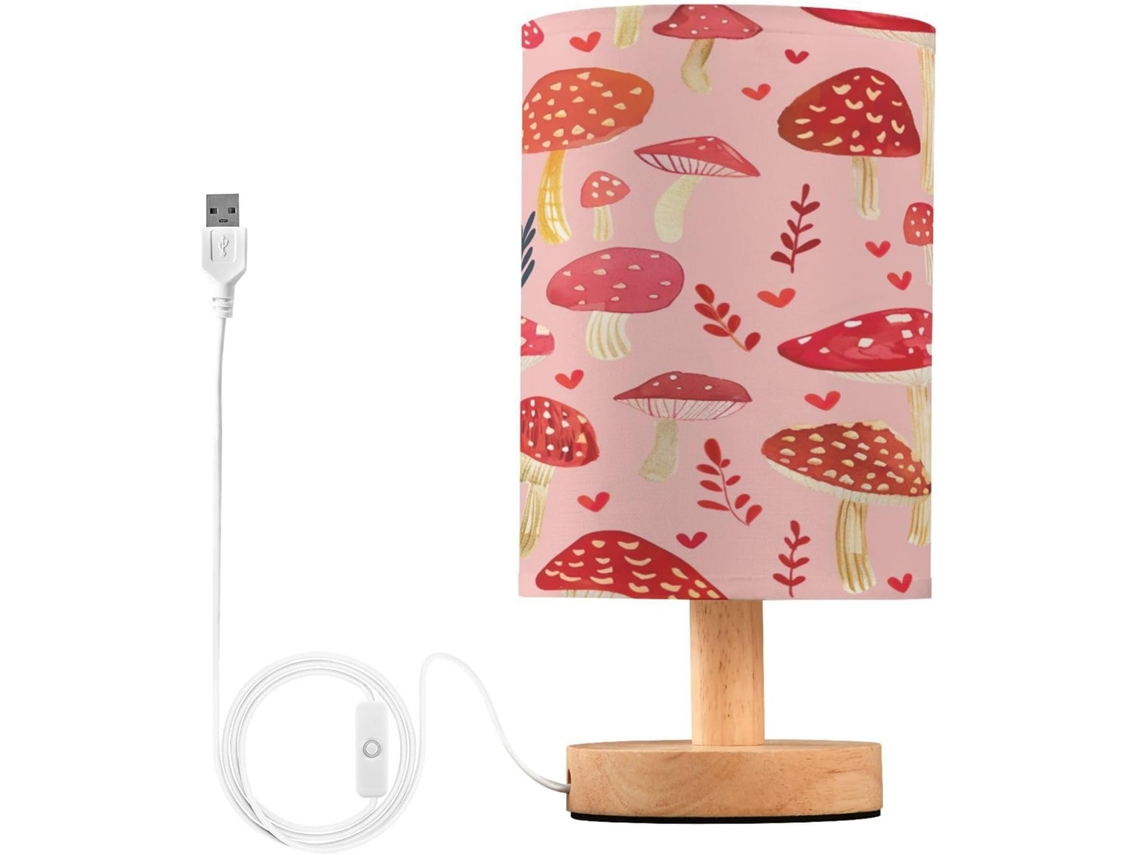 Abajur De Cabeceira In Format Cogumelo Aquarelado Para Quarto, Con Portas de Regamento USB C, Luminária De Mesa