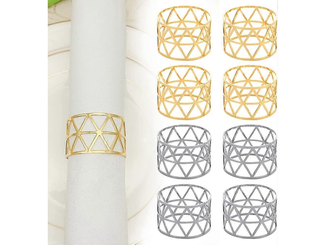 Rebe 8 Anéis de Guardanapo de Metal Reutilizáveis 45mm Oco Duráveis para Banquete Casamento Festa Aniversário Ouro e Prata