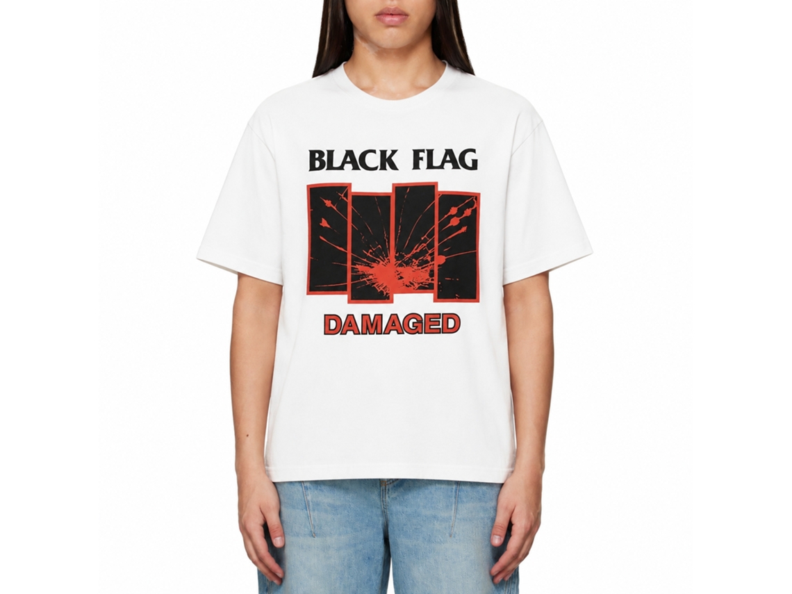 Black Flag Damaged T-shirt White Unisex Adults Size:l