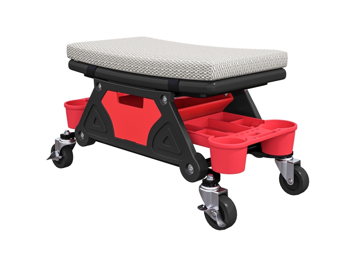 Banco de Rolos BTFORUS para Oficina com Gaveta e Prateleira, Cinza (altura 35 cm)