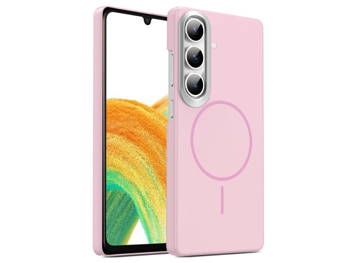 Capa Para Samsung Galaxy A34 5g Fina Circular Magsafe À Prova De Choque Dourada Em Policarbonato Rosa