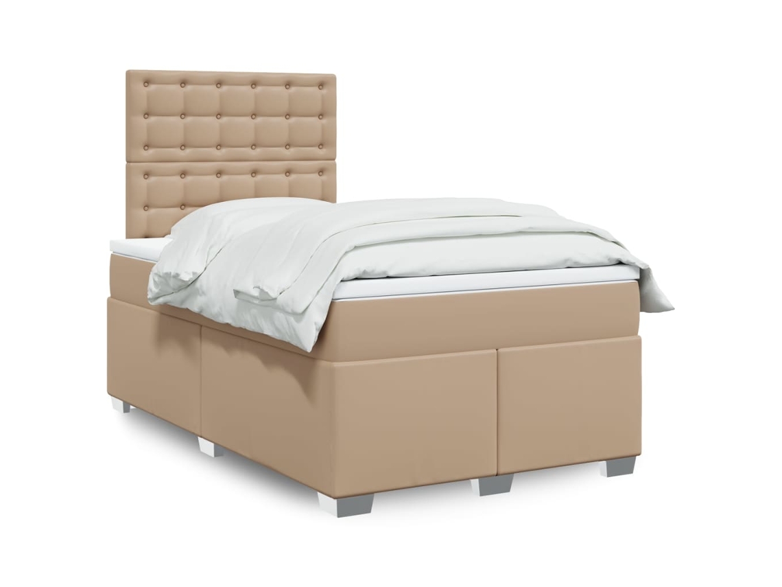 Vidaxl Cama Boxspring C/ Colchão 120x190cm Couro Artificial Cappuccino