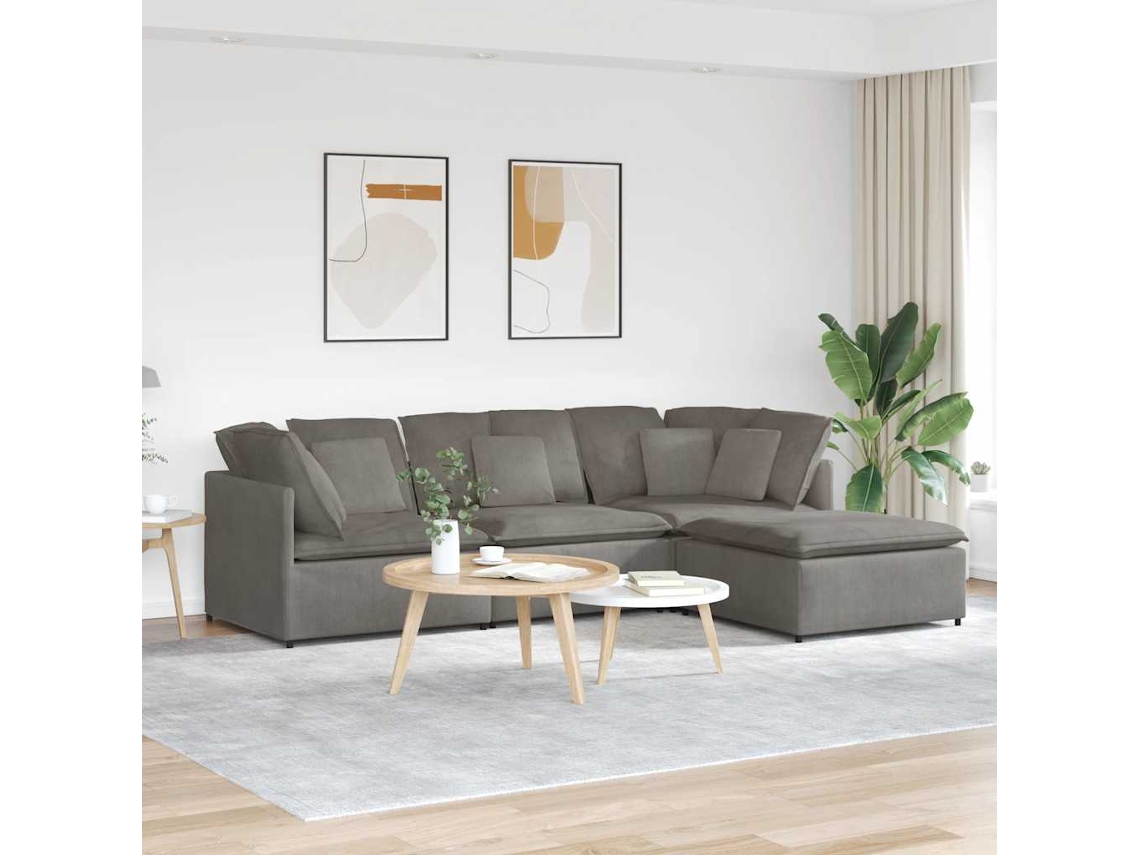 Vidaxl Sofá Modular C/ Pufes Almofadas Tecido Corduroy Cinzento-claro