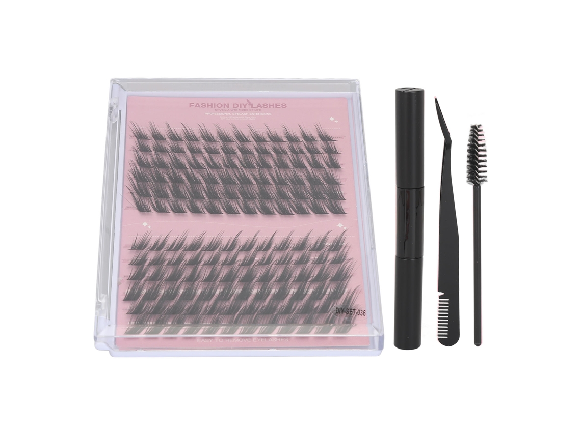 Kit De Cílios Extensos Em Cluster 144 Com Cola 8ml Pinça Dupla 10-16mm Individual Diy Preto