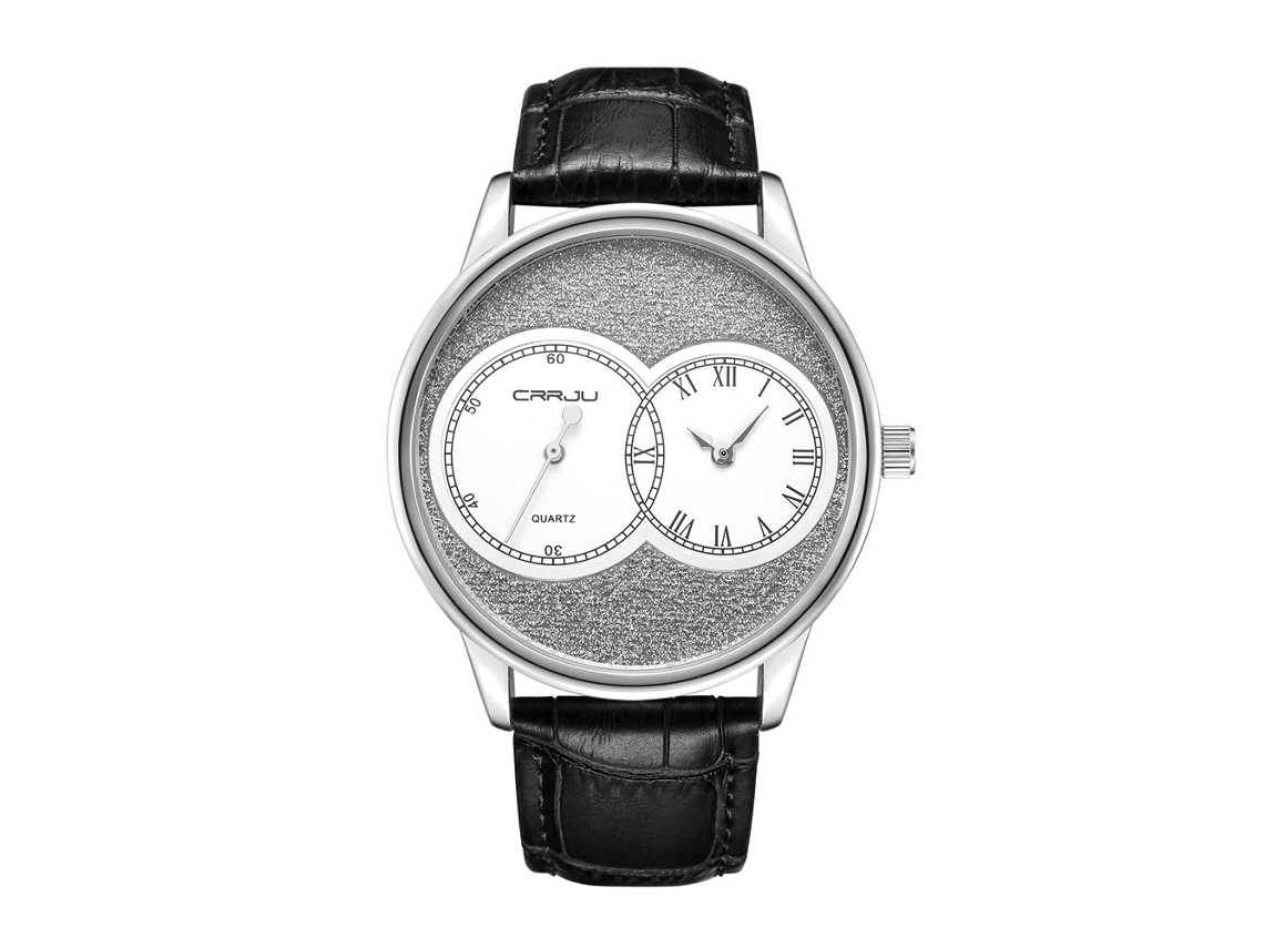 Relógio de Pulso Masculino Casual de Couro Pu com Movimento de Quartzo e Mostrador Duplo (prata)
