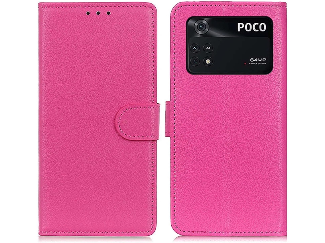 Capa Lichia Cartões Design para Xiaomi Xiaomi Poco M4 Pro 4G HONGWE. Pele Magnética Premium Rosa