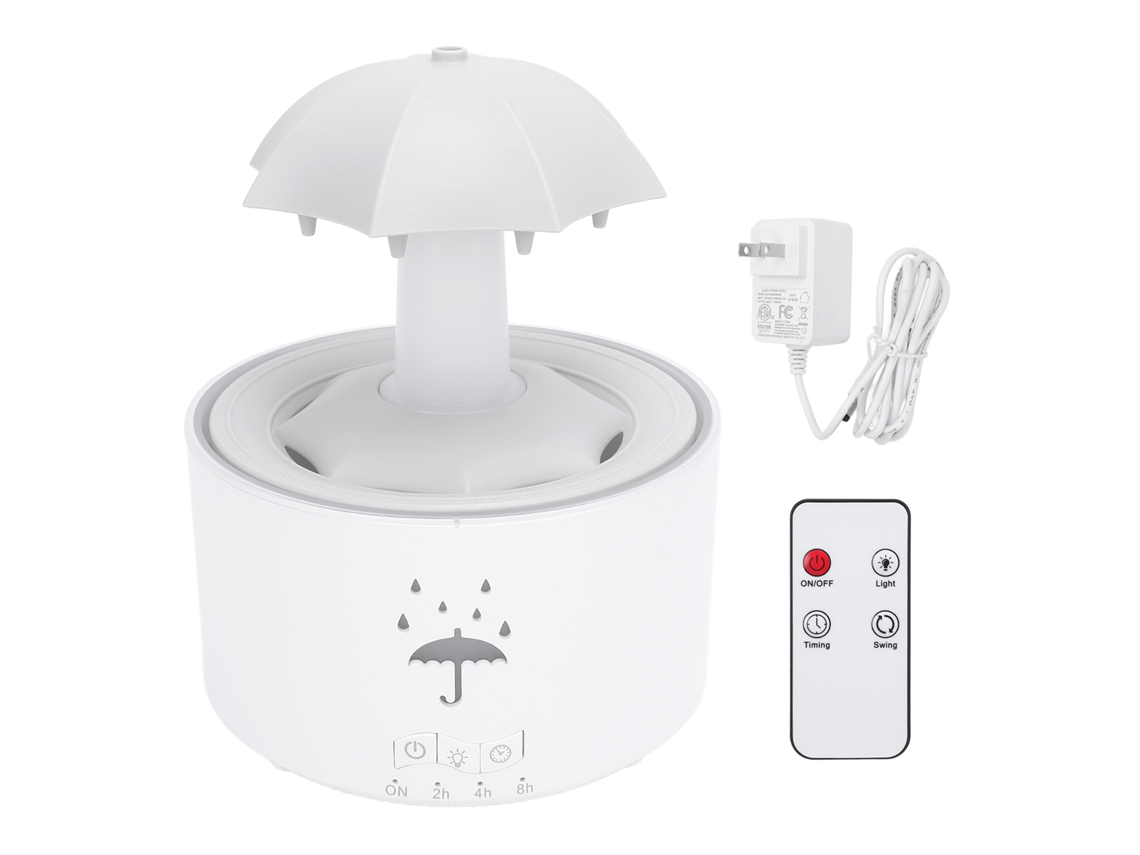 Umidificador Gotas de Chuva Difusor de Óleo Essencial com Luzes Led e Controle Remoto Branco