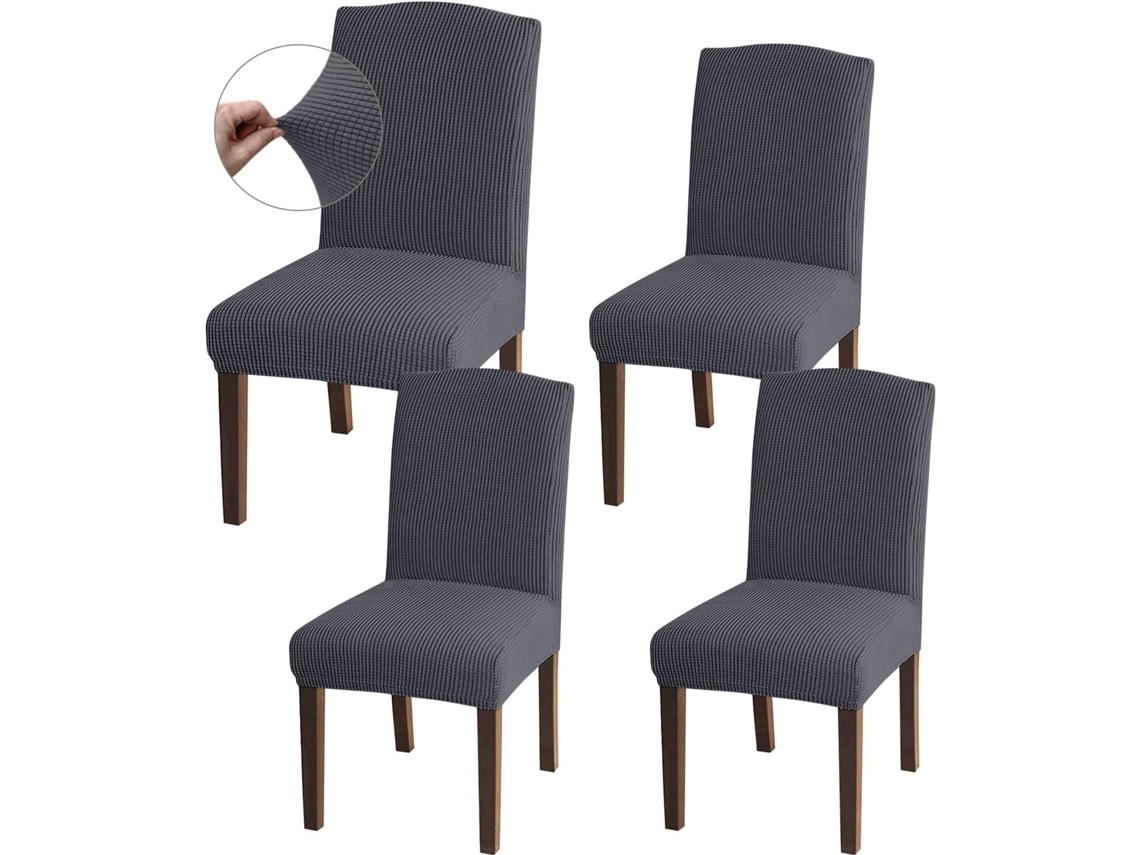 Juego De 4 Fundas Elásticas De Jacquard Para Sillas De Comedor (gris)