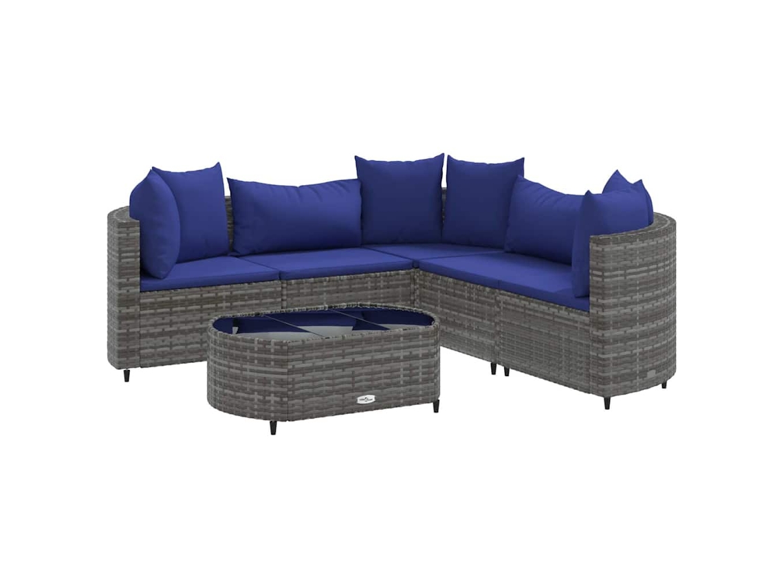 Conjunto 6 sofás de jardim com almofadões VIDAXL vime cinzento